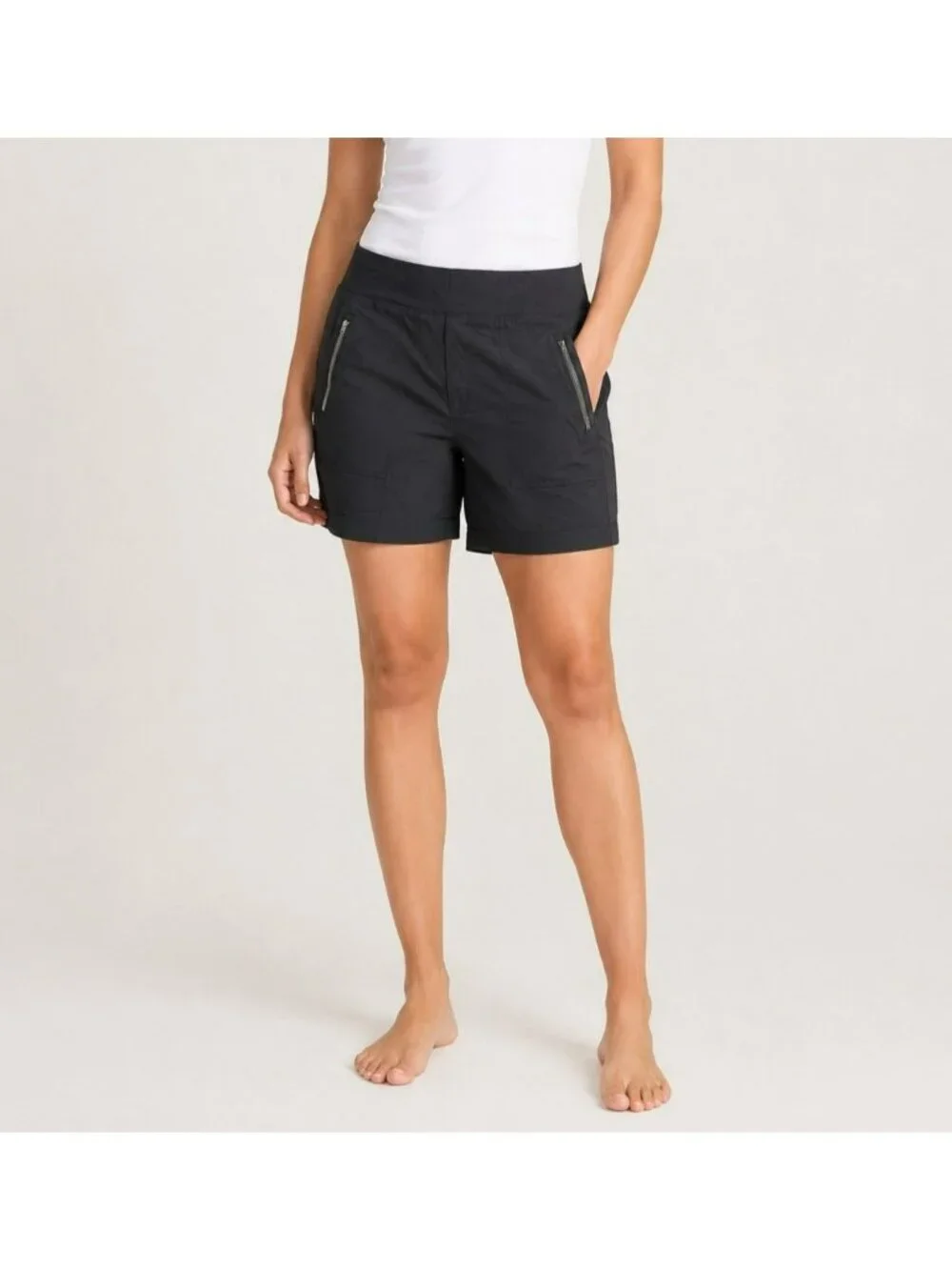 Athleta Nylon Stretch Zippered Pocket Shorts Womens 16 Black
